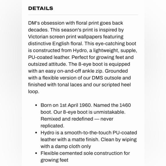 NWOT Dr. Martens 1460 English Garden Leather Lace Up Boots sz 7 - Picture 6 of 8